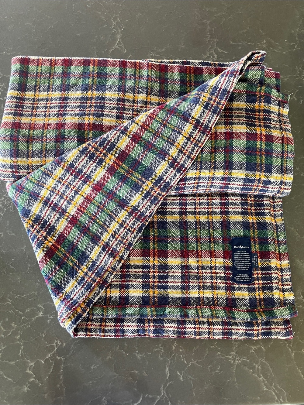 Ralph Lauren Vintage Heritage Tartan Plaid Cotton Queen Size Blanket